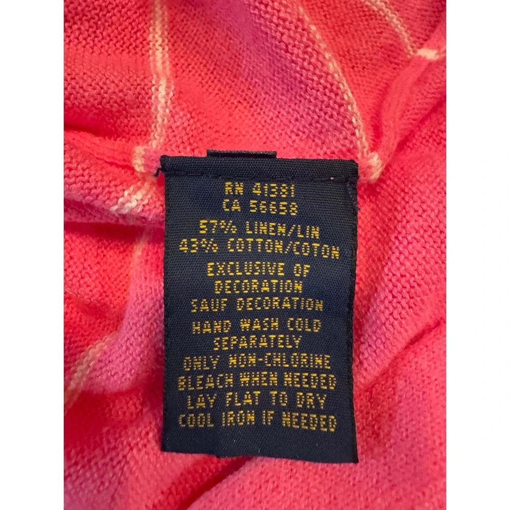 Polo Ralph Lauren Pink Striped V Neck Long Sleeve Sweater‎ Top S Cotton Linen